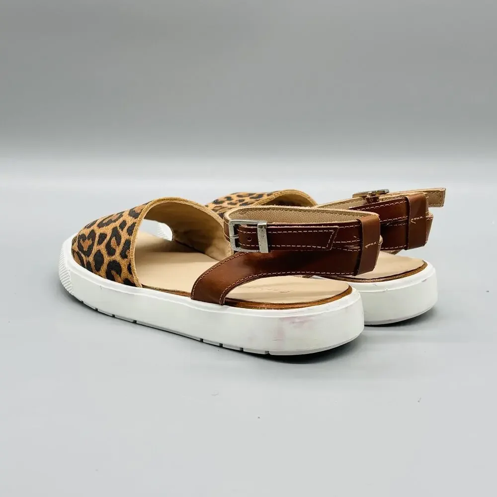 Elephantito Sandals Girls 13 Brown Leather Leopard Print Ankle Buckle Strap
